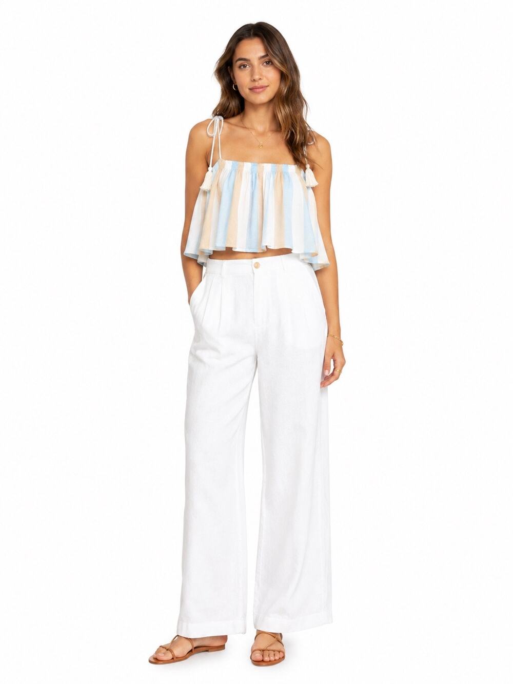 COOLCHANGE Ella Striped Cotton Tassel Oversized Crop Top